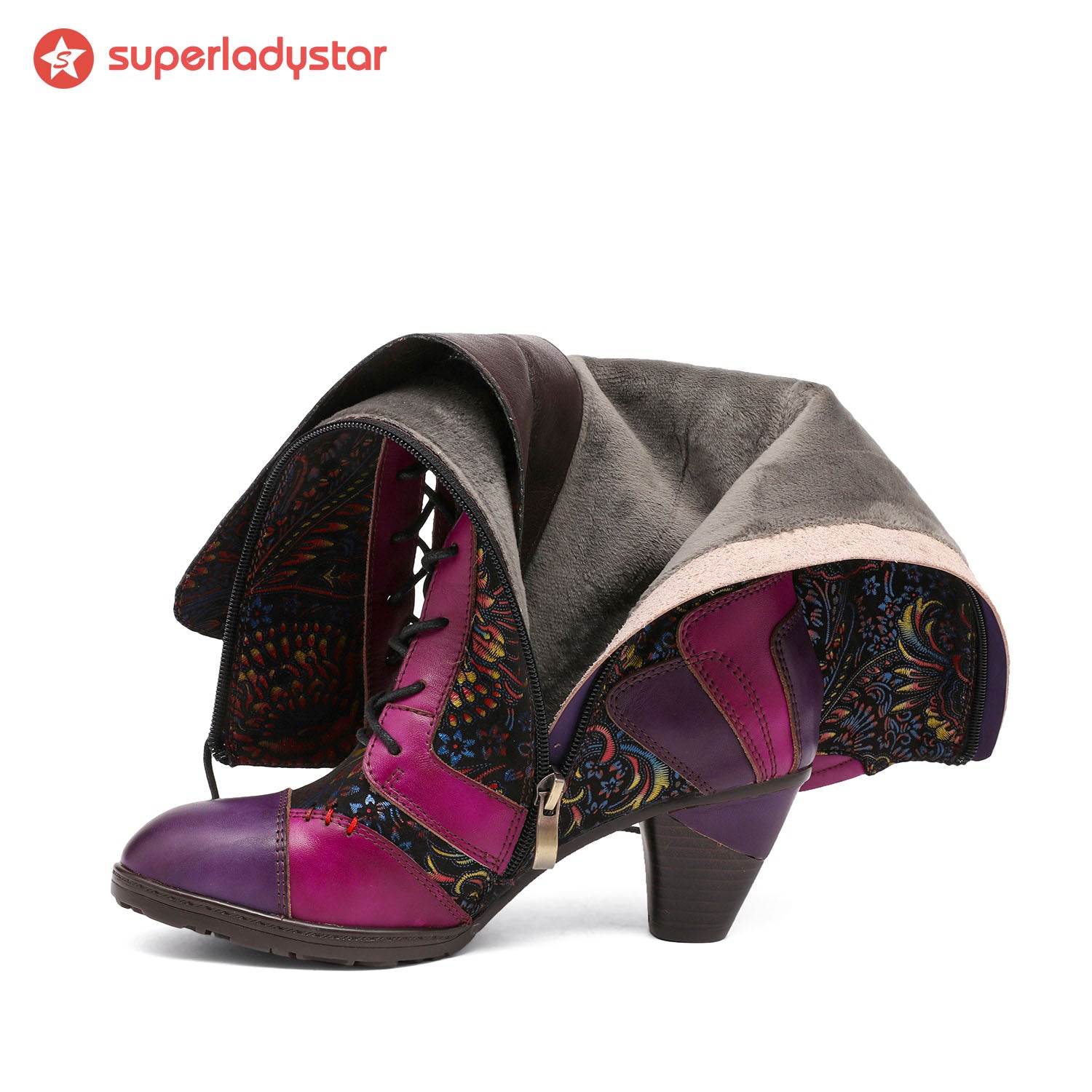 Retro handgefertigte Leder -Patchwork -Stiefel