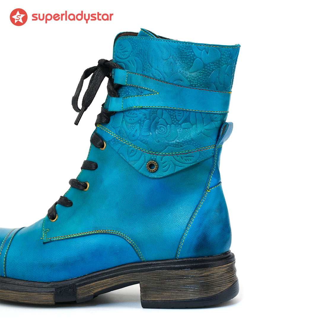 Comfortable Genuine Leather Boots With Laces And Inside Zippers