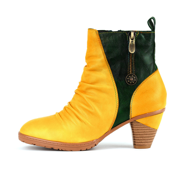 Eleganti stivali alla caviglia in pelle autentica a due toni (pre-ordine)