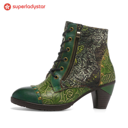 Retro Handmade Leather Patchwork Ankle Boots