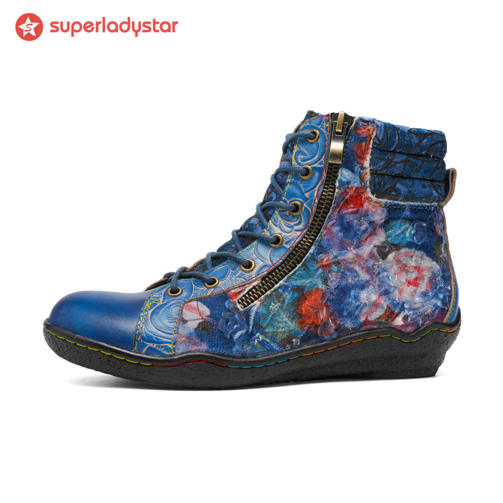 Handcrafted Vintage Stylish Comfort Printed Walking Boots