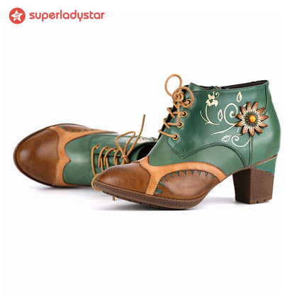 Elegant Vintage Embossed Lace-up Shoes