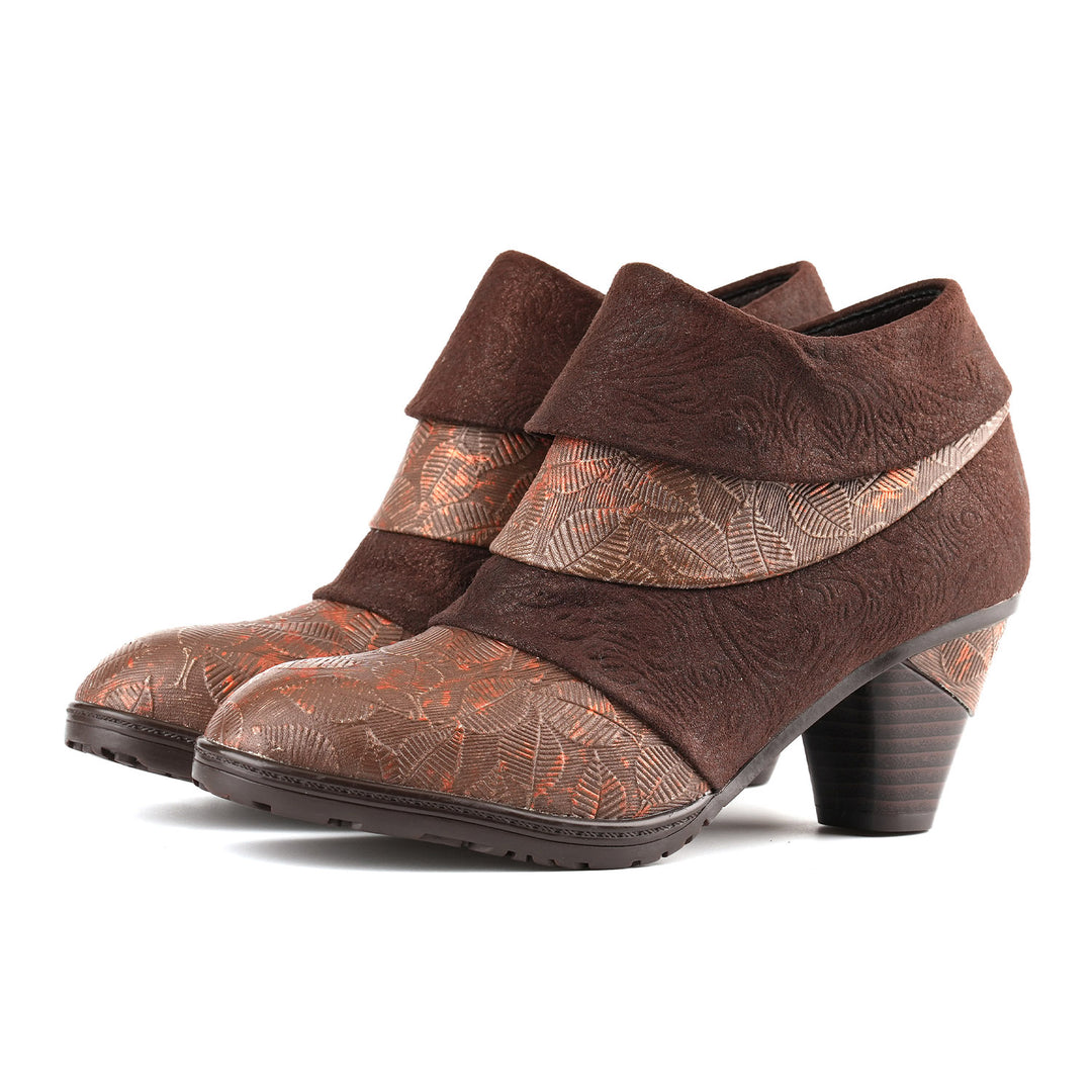 Handmade Floral Embossed Ankle Boots