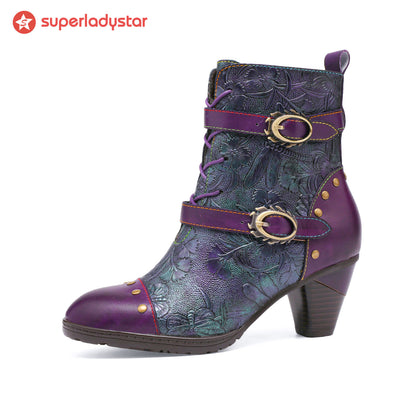 Retro Painted Genuine Leather Ankle Boots