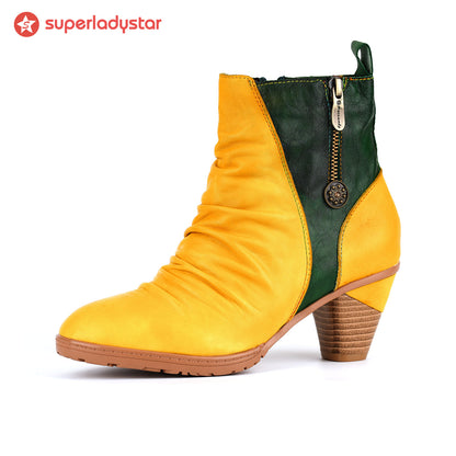 Botas de couro genuíno de dois tons elegantes (pré-encomenda)