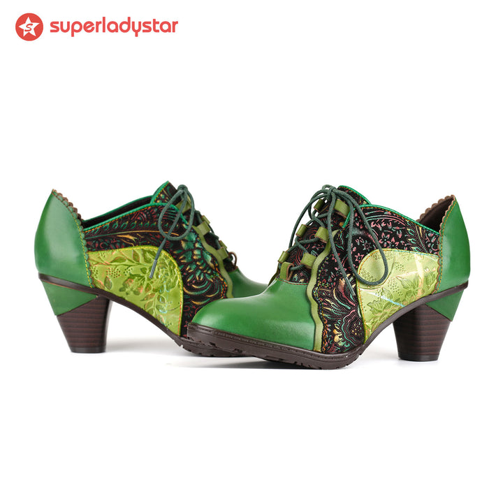 Pompe patchwork retrò in pelle fatta a mano