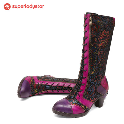 Retro handgefertigte Leder -Patchwork -Stiefel