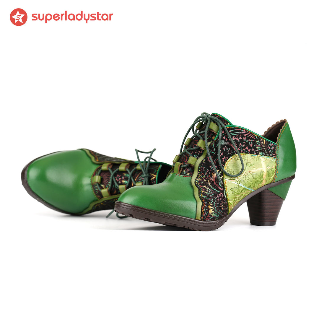 Pompe patchwork retrò in pelle fatta a mano