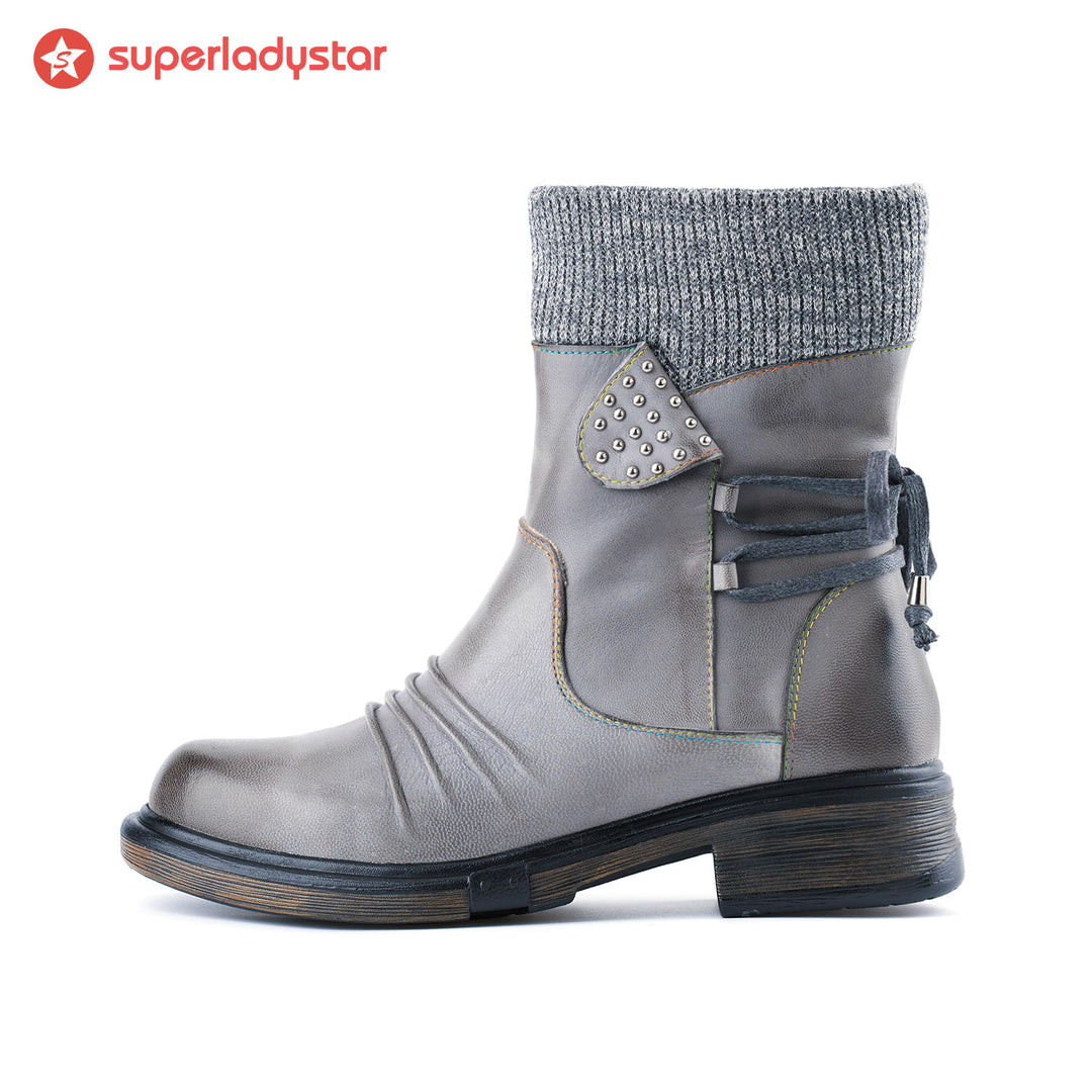 Cozy Knit Lace-Up Winter Boots with Side Zipper