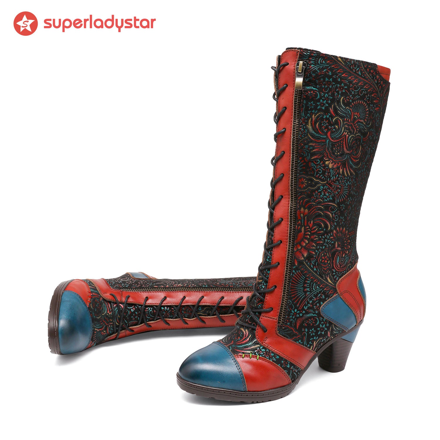 Retro handgefertigte Leder -Patchwork -Stiefel