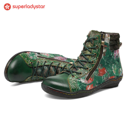 Handcrafted Vintage Stylish Comfort Printed Walking Boots