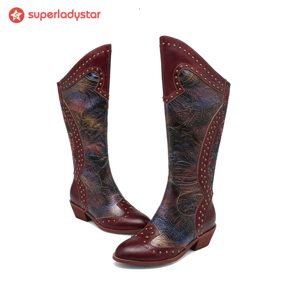 Vintage Handmade Printed Studs Boots