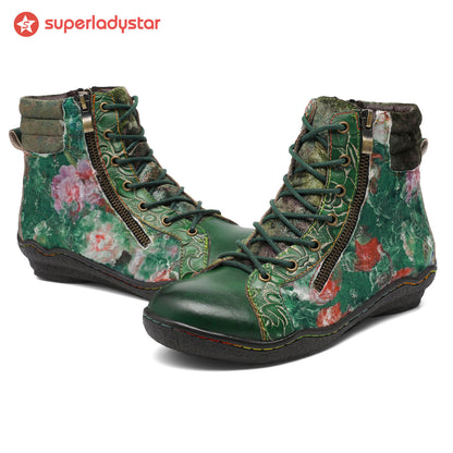 Handcrafted Vintage Stylish Comfort Printed Walking Boots