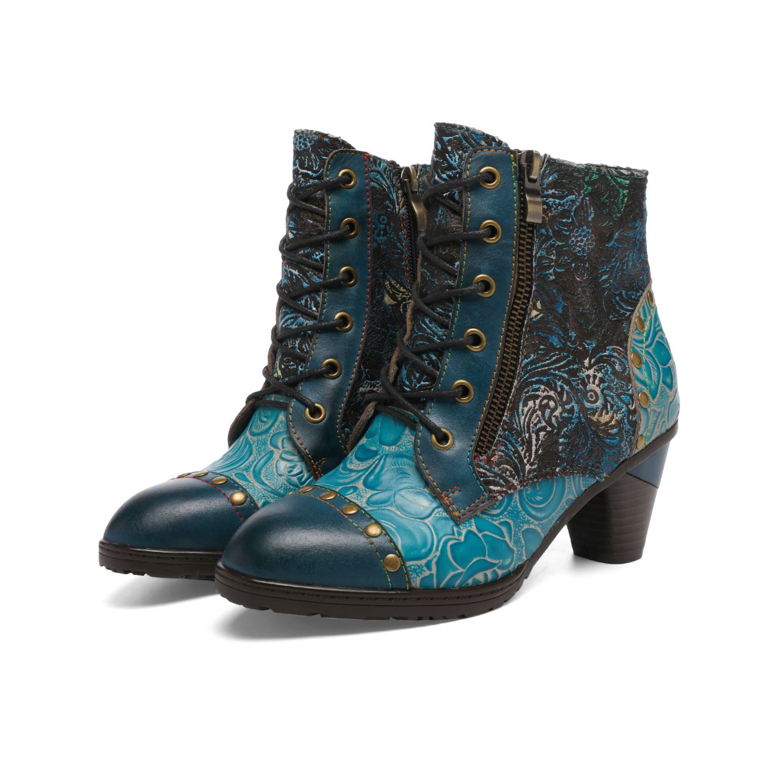 Retro Handmade Leather Patchwork Ankle Boots