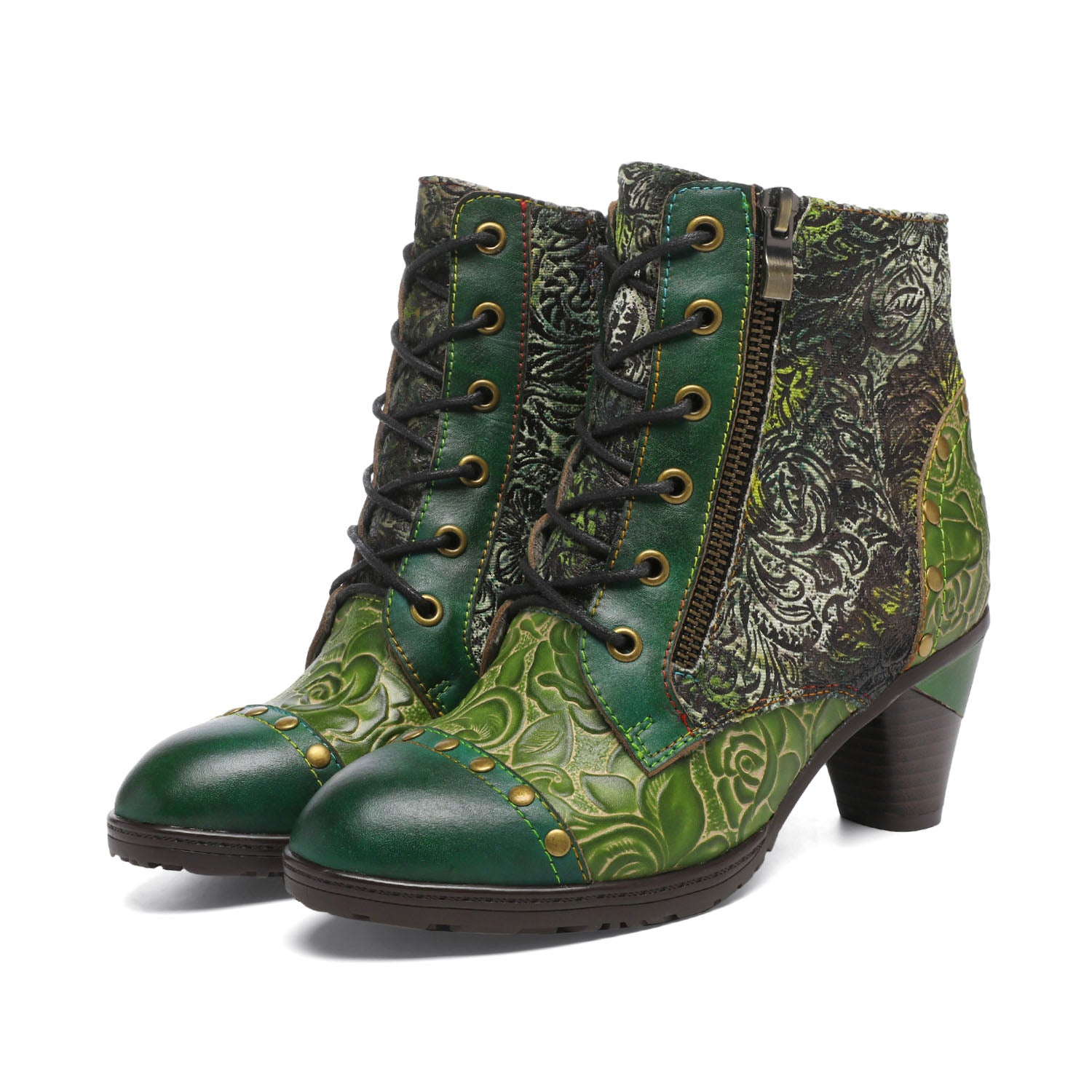 Retro Handmade Leather Patchwork Ankle Boots