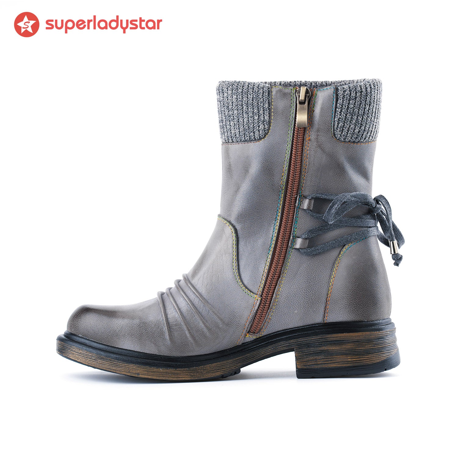 Cozy Knit Lace-Up Winter Boots with Side Zipper