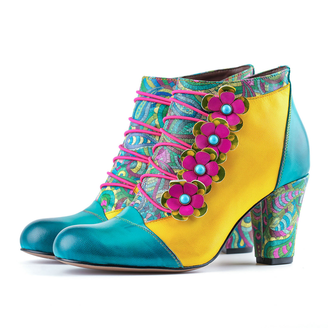 Vintage Handmade Bohemian Graffiti Ankle Boots