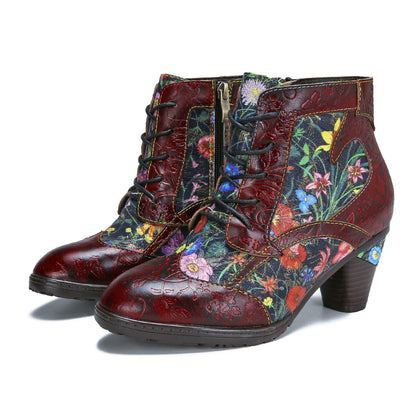 Retro Handmade Leather Patchwork Ankle Boots