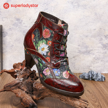 Retro Handmade Leather Patchwork Ankle Boots