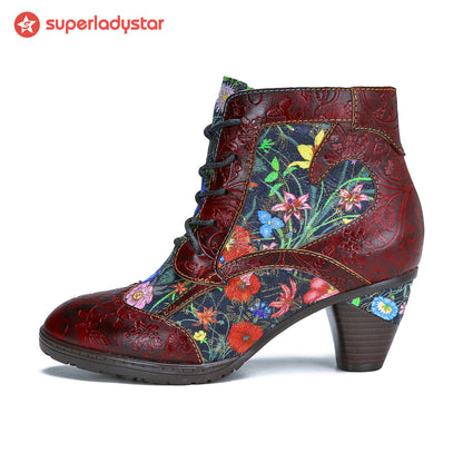 Retro Handmade Leather Patchwork Ankle Boots