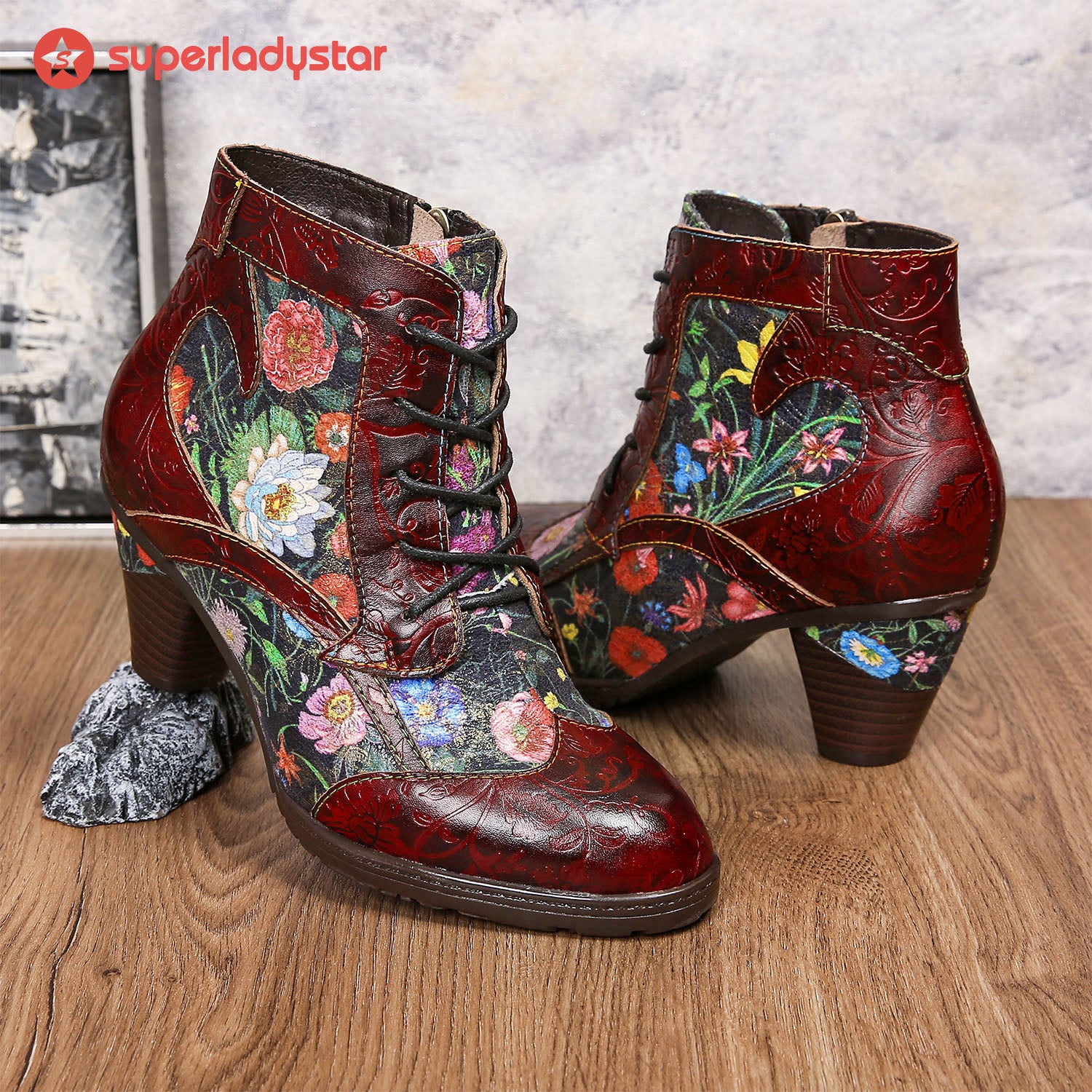 Retro handgefertigte Leder -Patchwork -Knöchelstiefel