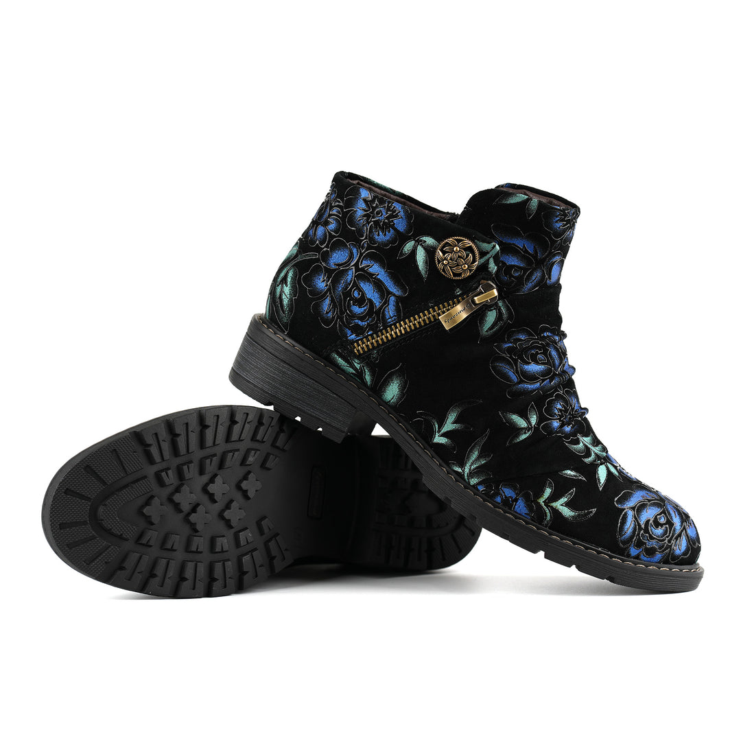 Bottines en velours fleuri de minuit