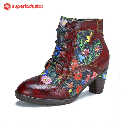 Retro Handmade Leather Patchwork Ankle Boots