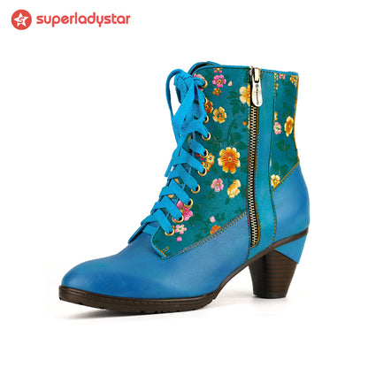 Floral Embroidered Vibrant Ankle Boots