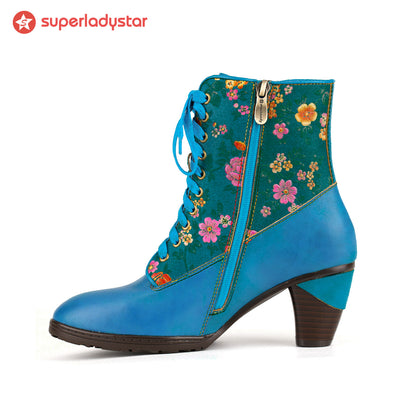 Floral Embroidered Vibrant Ankle Boots