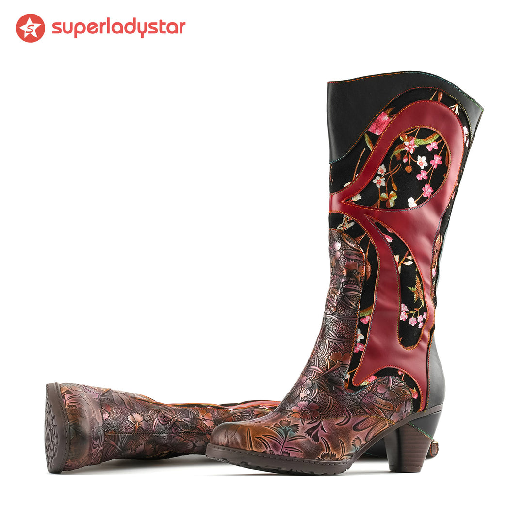 Retro Painted Genuine Leather Dragonfly Boots