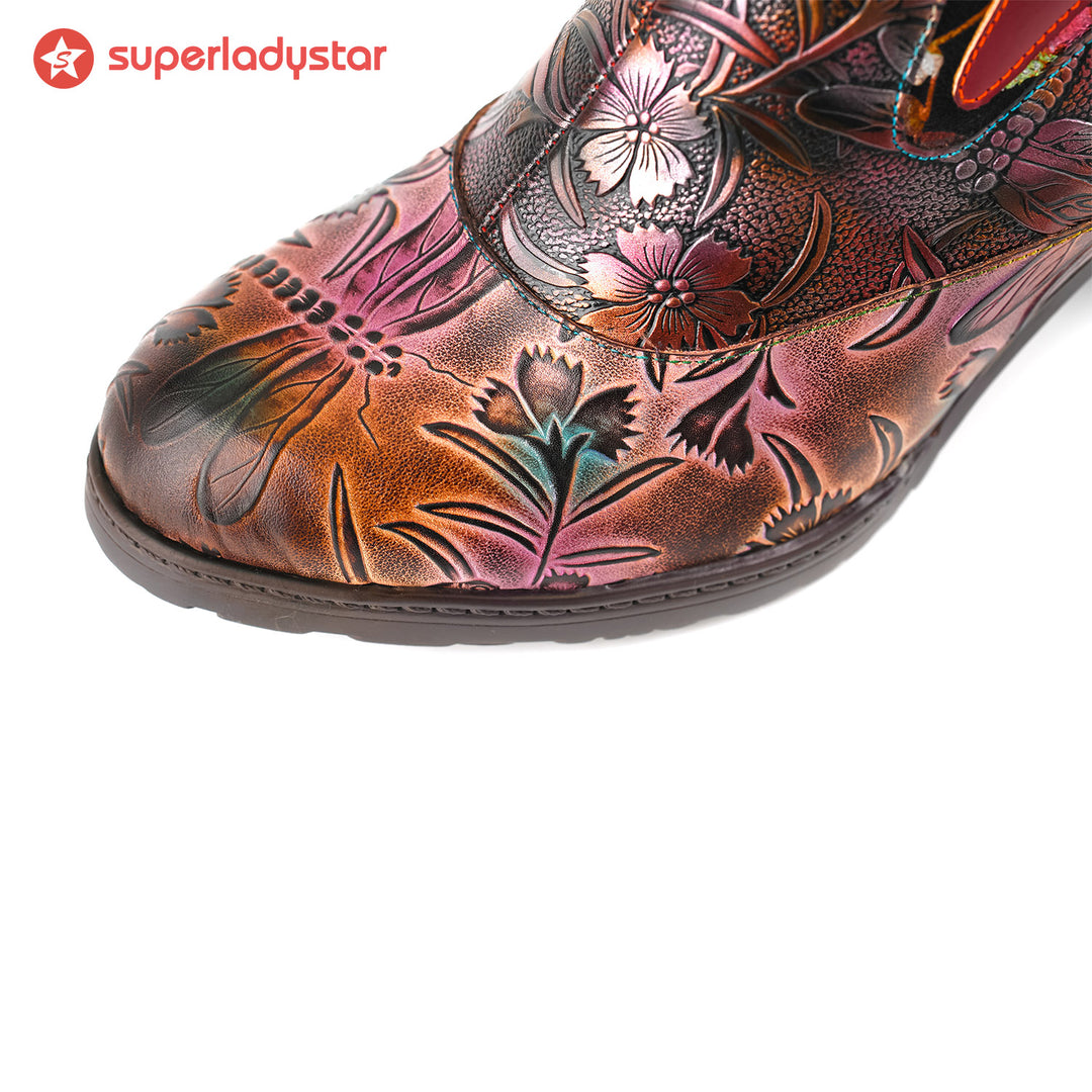 Retro Painted Genuine Leather Dragonfly Boots