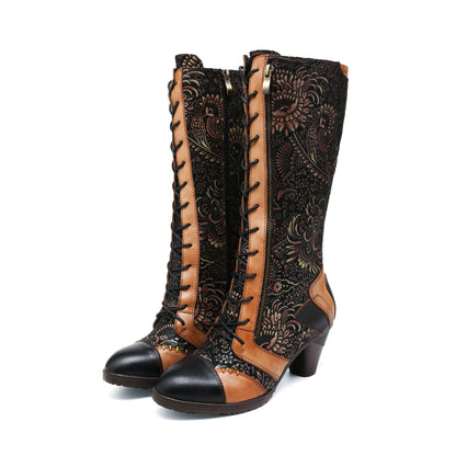 Retro handgefertigte Leder -Patchwork -Stiefel