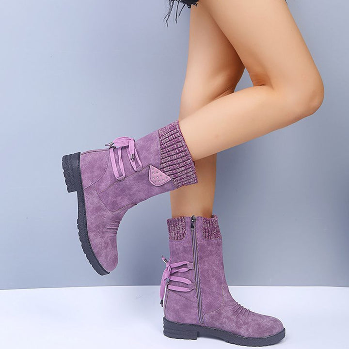 Cozy Knit Lace-Up Winter Boots with Side Zipper