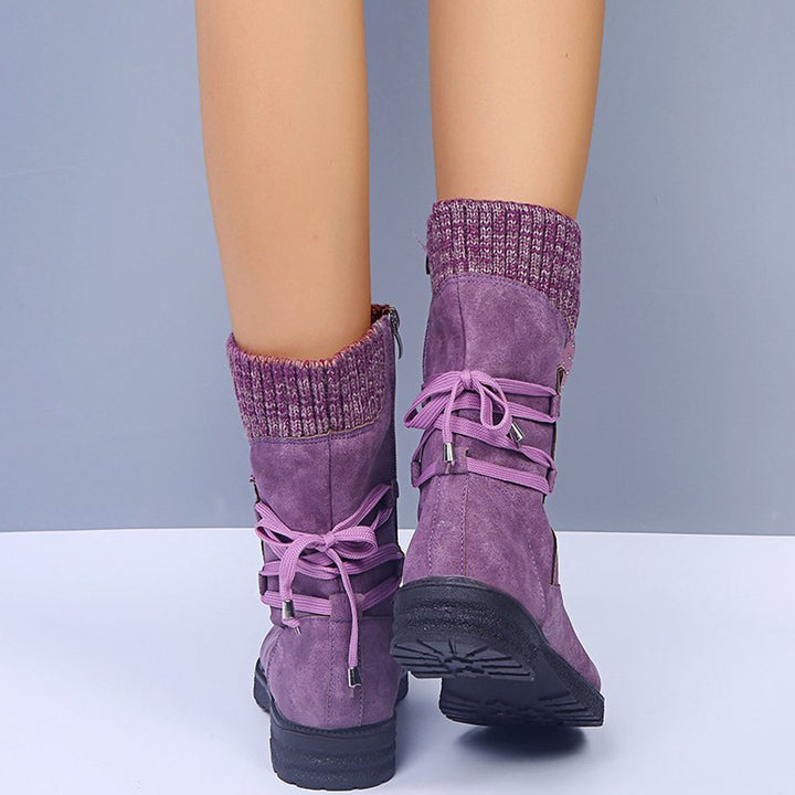 Cozy Knit Lace-Up Winter Boots with Side Zipper