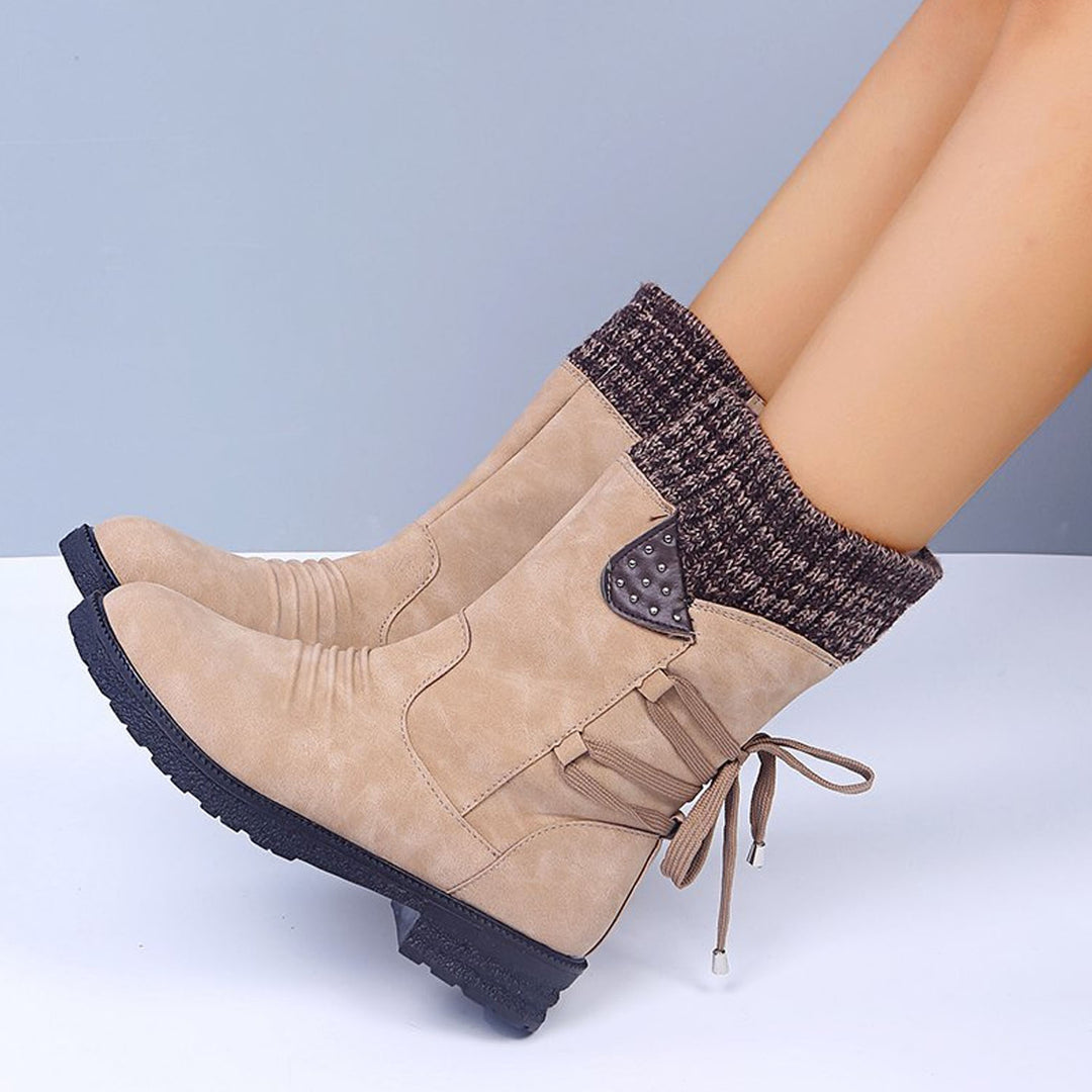 Cozy Knit Lace-Up Winter Boots with Side Zipper