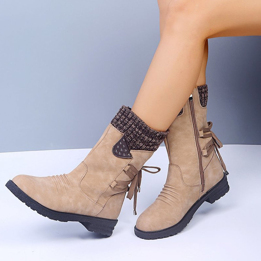 Cozy Knit Lace-Up Winter Boots with Side Zipper