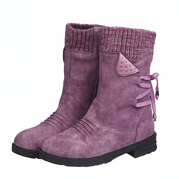 Cozy Knit Lace-Up Winter Boots with Side Zipper