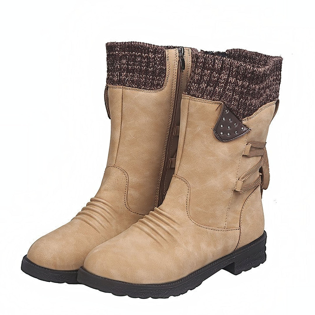 Cozy Knit Lace-Up Winter Boots with Side Zipper