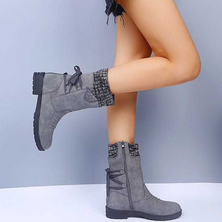 Cozy Knit Lace-Up Winter Boots with Side Zipper