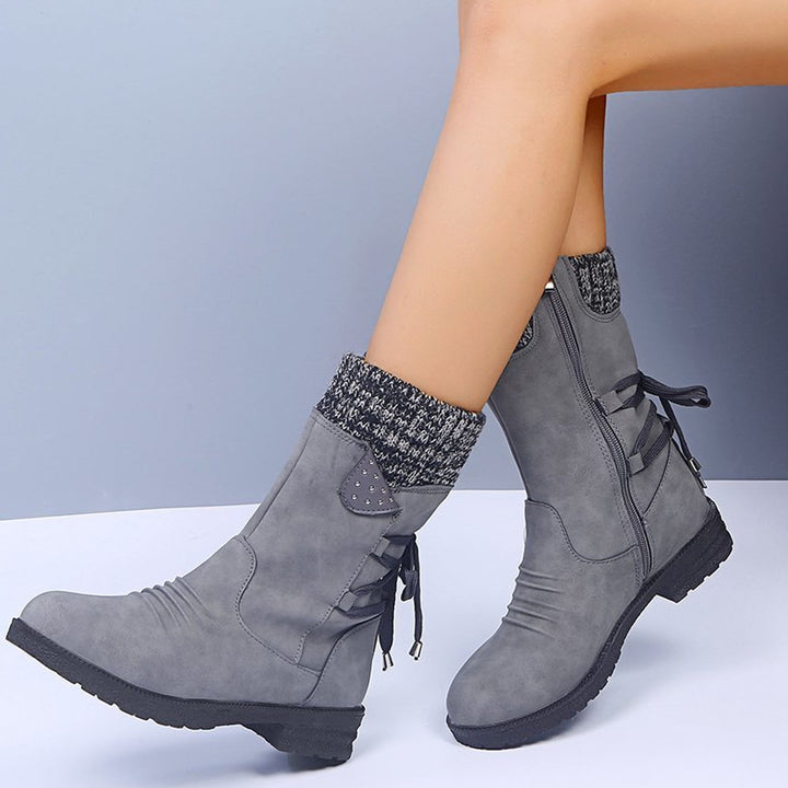 Cozy Knit Lace-Up Winter Boots with Side Zipper