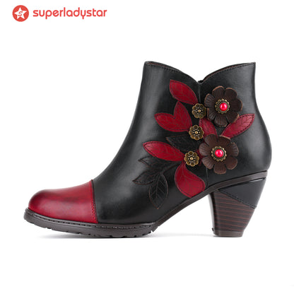 Stivali alla caviglia del fascino floreale boho retrò