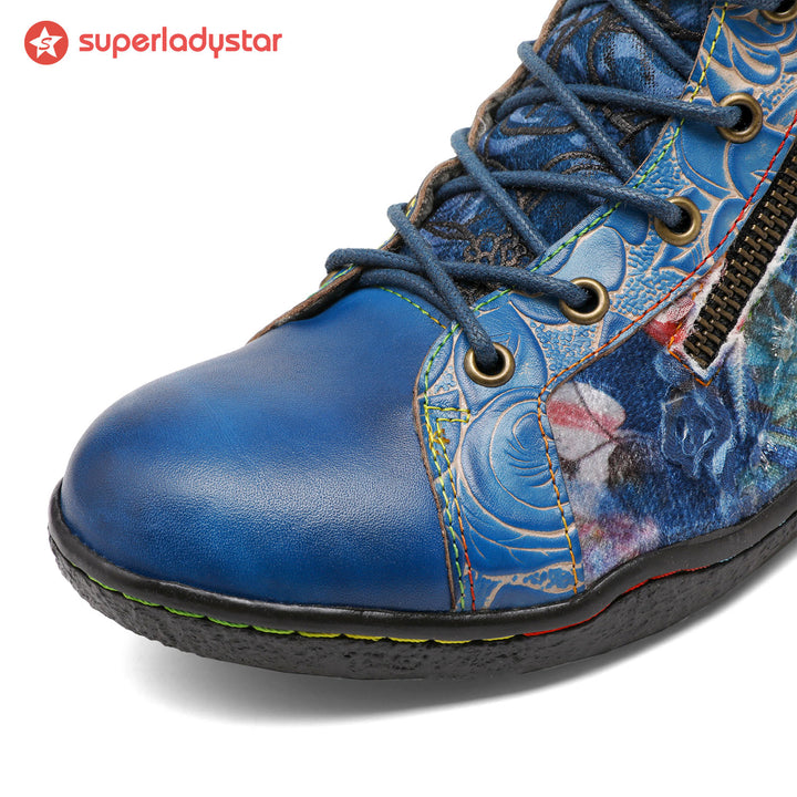 Handcrafted Vintage Stylish Comfort Printed Walking Boots