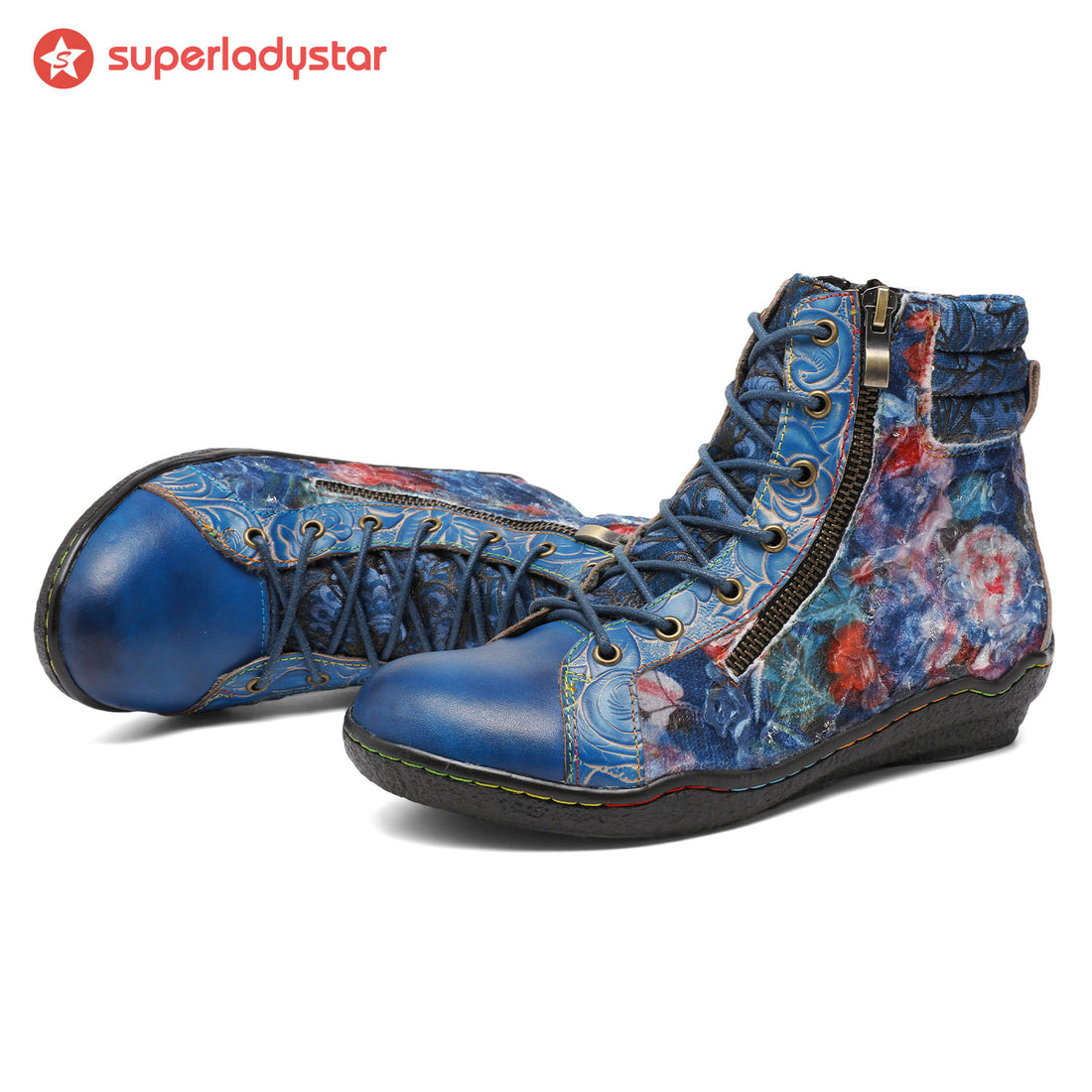 Handcrafted Vintage Stylish Comfort Printed Walking Boots