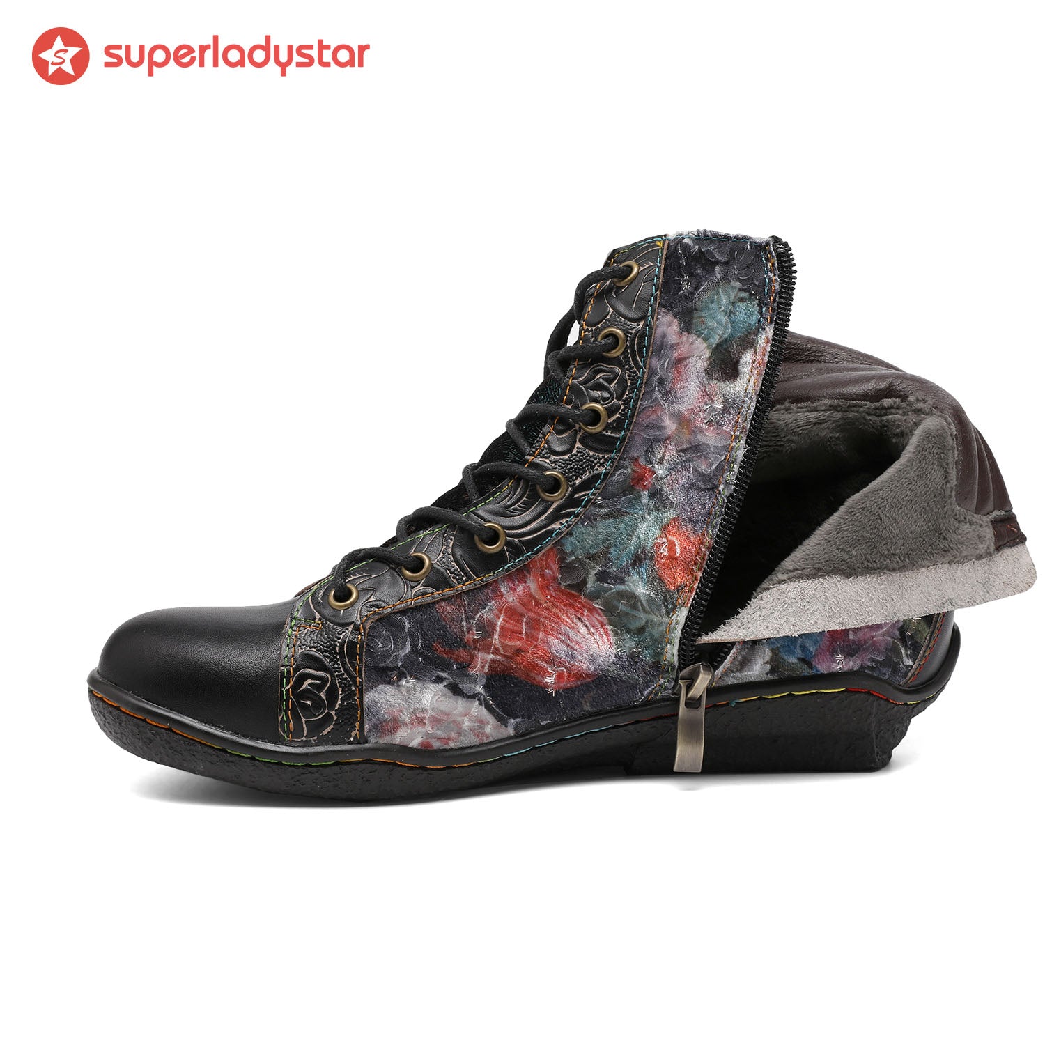 Handcrafted Vintage Stylish Comfort Printed Walking Boots