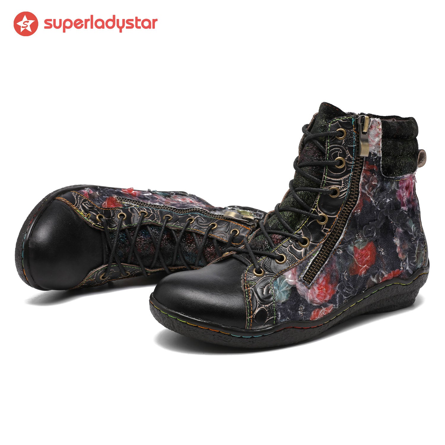 Handcrafted Vintage Stylish Comfort Printed Walking Boots