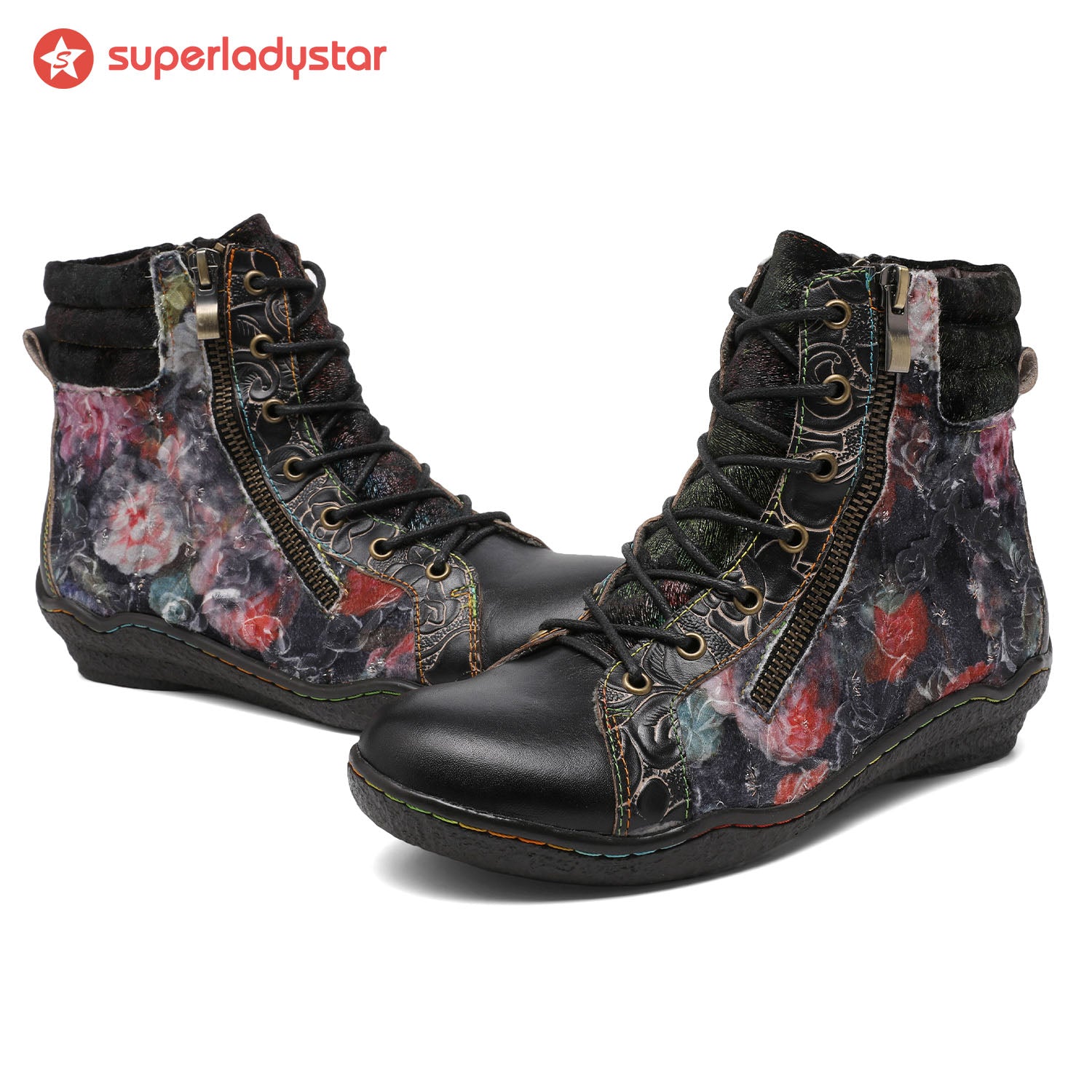 Handcrafted Vintage Stylish Comfort Printed Walking Boots