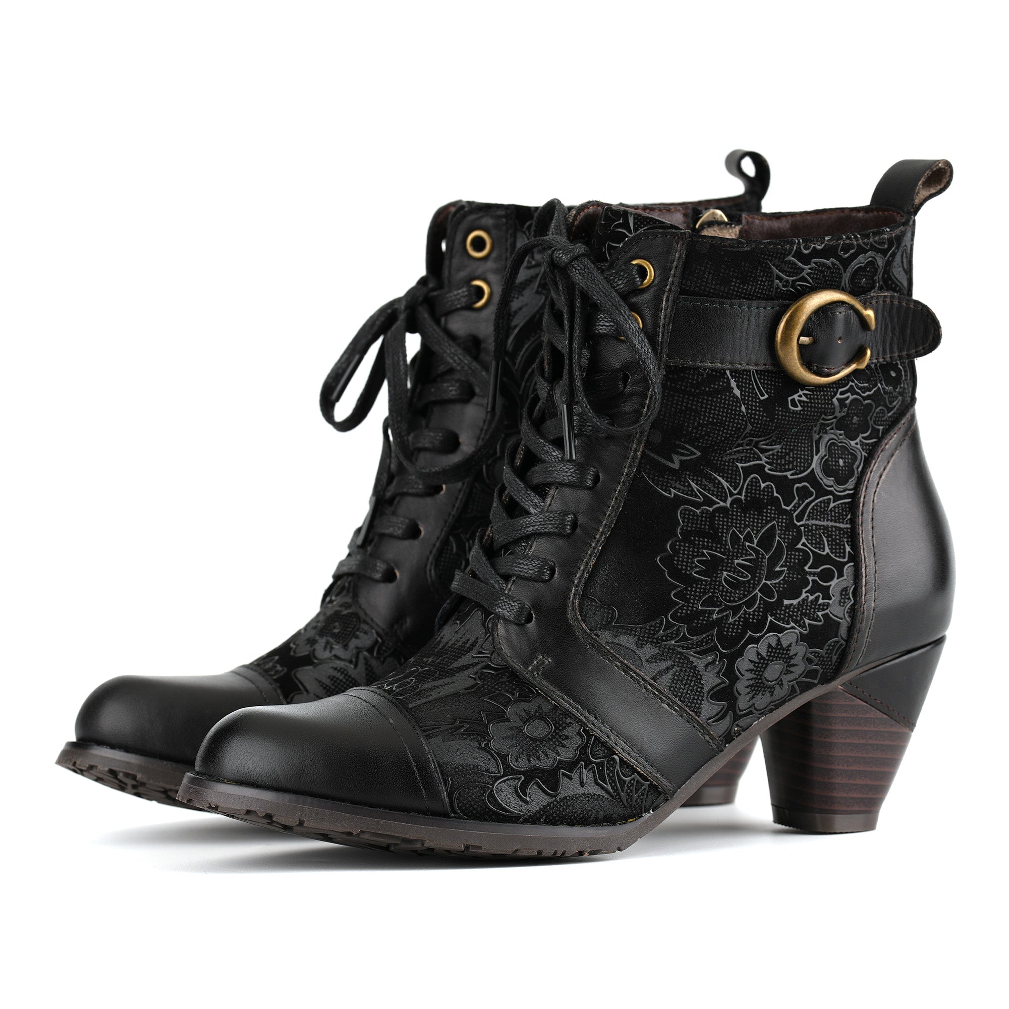 Timeless Grace Floral Lace-Up Ankle Boots