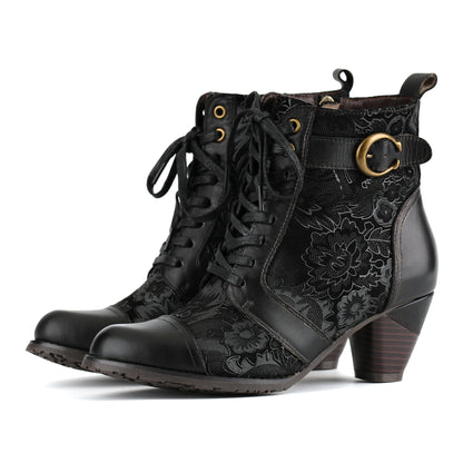 Timeless Grace Floral Lace-Up Ankle Boots