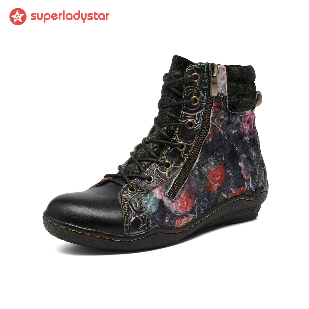 Handcrafted Vintage Stylish Comfort Printed Walking Boots