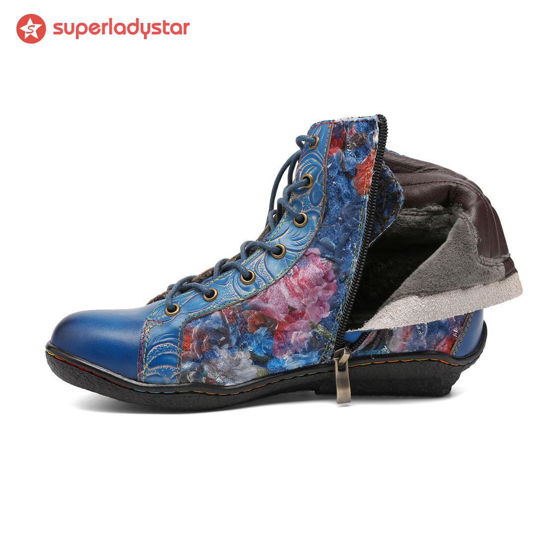 Handcrafted Vintage Stylish Comfort Printed Walking Boots